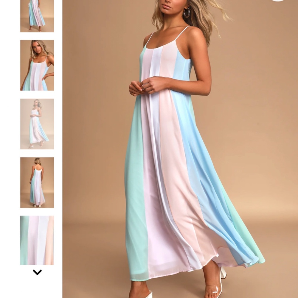 Lulus Days to Remember Light Blue Multi Striped Maxi Dress